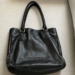 Black Leather Tote with Gold Accents